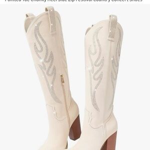 Cream Western-Style Women's Boots